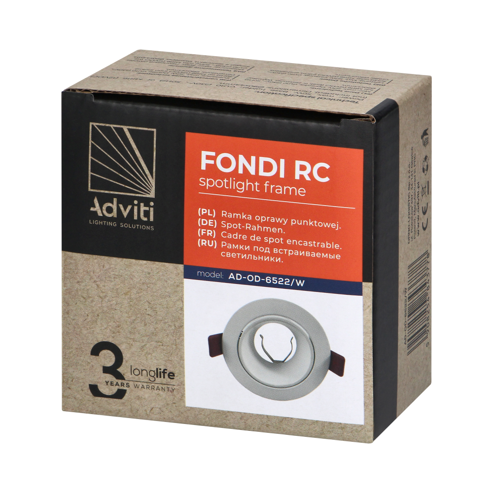 FONDI RC decorative frame for spotlight, MR16/GU10 max. 50W, round, fixed, aluminium, white